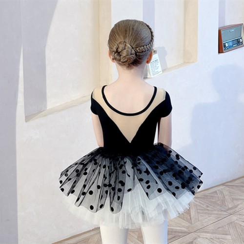 Children Black tutu skirt ballet dance dress  for girls modern dance ballet practice short-sleeved gymnastics performance clothing girls practice clothes